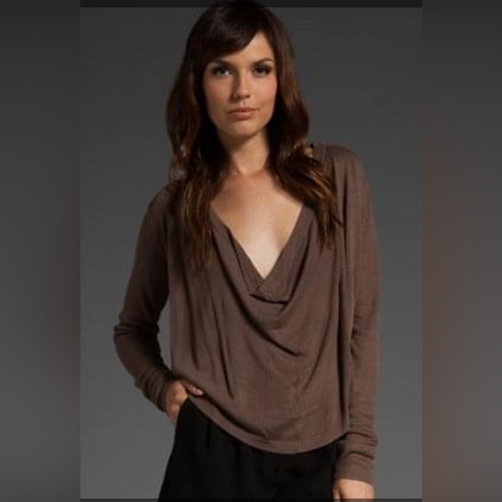 Free People Draped Cowl Neck Long Sleeve Sweater in Brown
